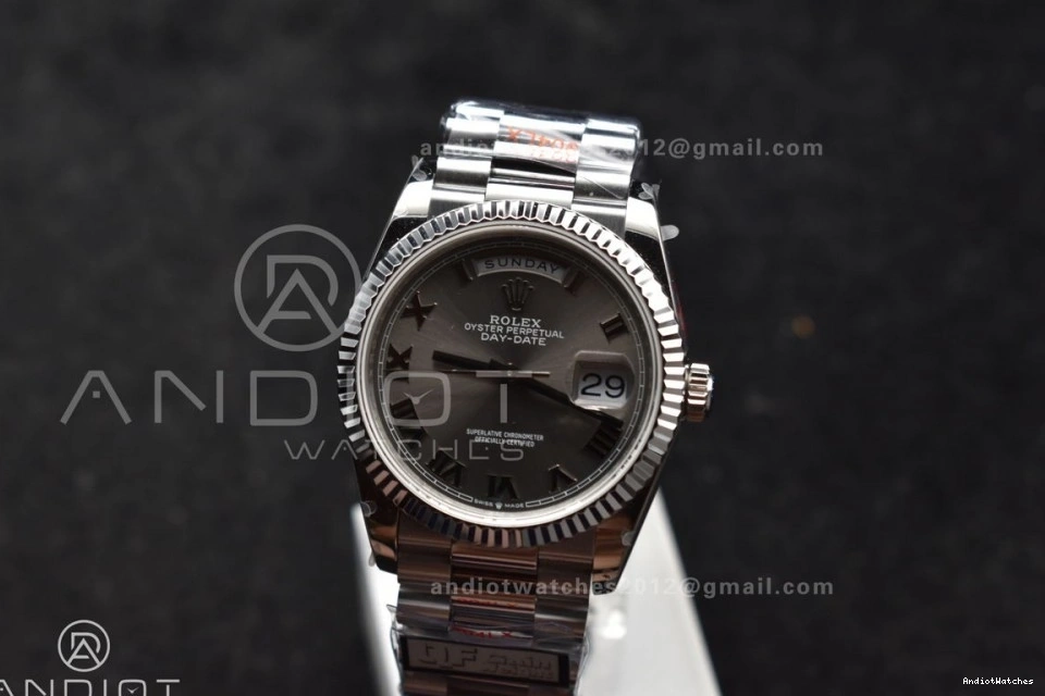 Grey DayDate on President (Gain 36 vr3255 Efficient Edition Best 684 V5 QF Steel SS Roman 904L Weight) Dial Bracelet 0102